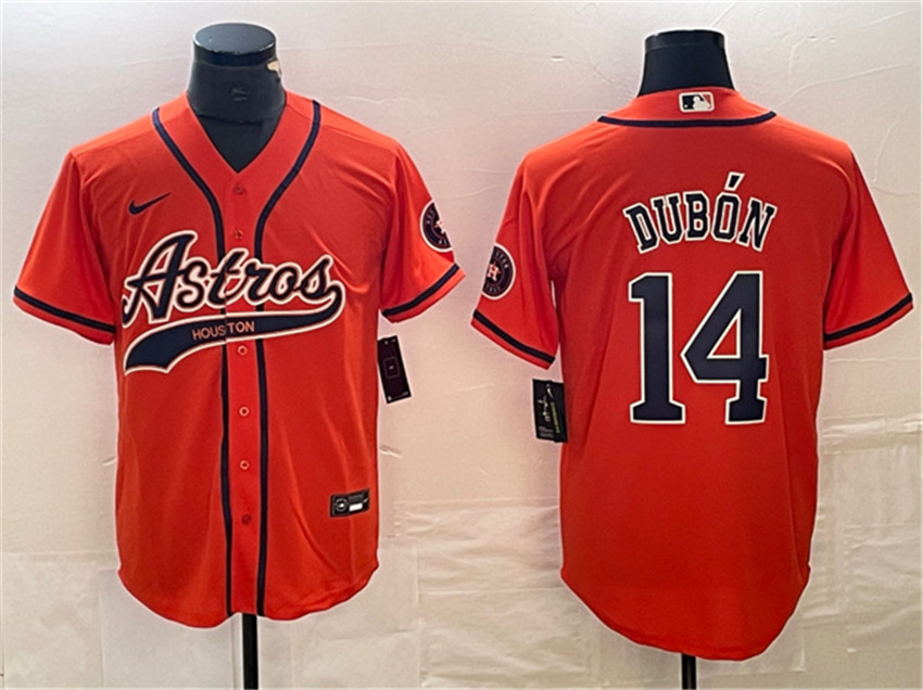 Men's Orange Houston Astros #14 Mauricio Dubón With Patch Cool Base Stitched Baseball Jersey